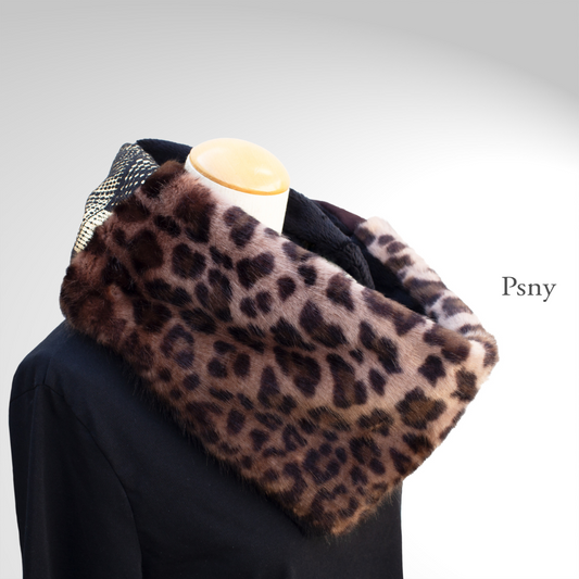 PSNY Leopard eco fur &amp; gold jacquard and brown &amp; black snood faux fur SD25