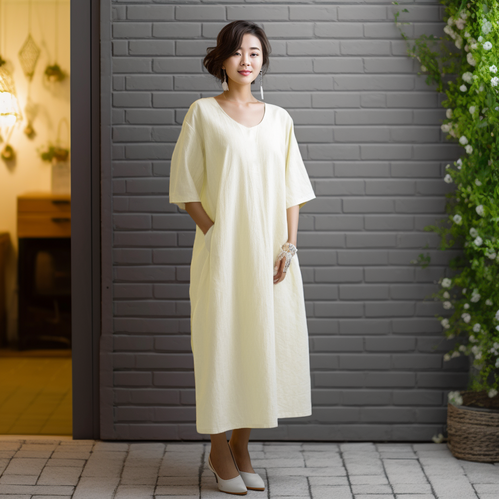 Linen Lemon Yellow Back Tuck Dress 3/4 Sleeve AP09 