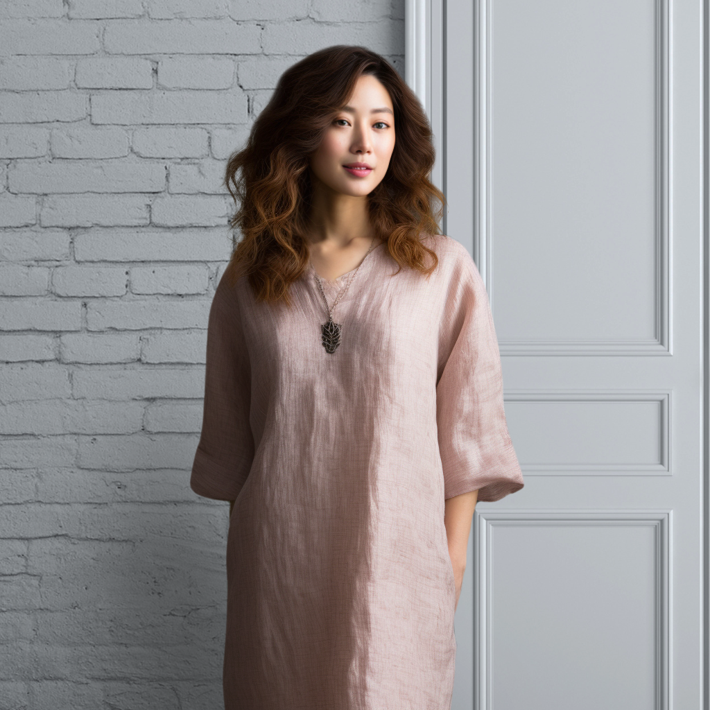 PSNY Raglan Sleeve Basic Linen Dress Pink Stripe AP13 