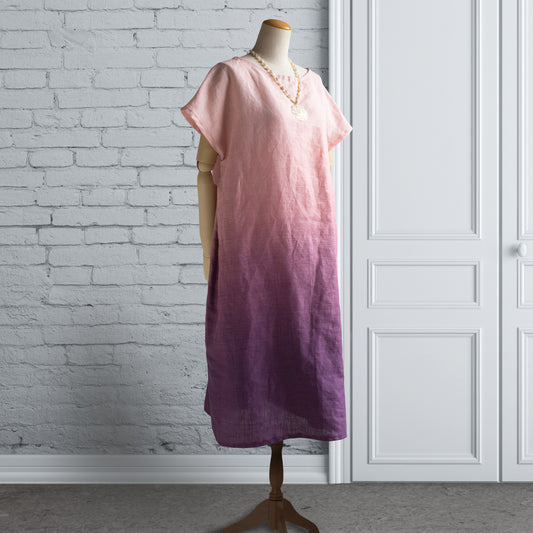 Atelier リネン フルグラデーション アンシャンピンク サイドタック チュニックワンピース（フレンチスリーブ）
