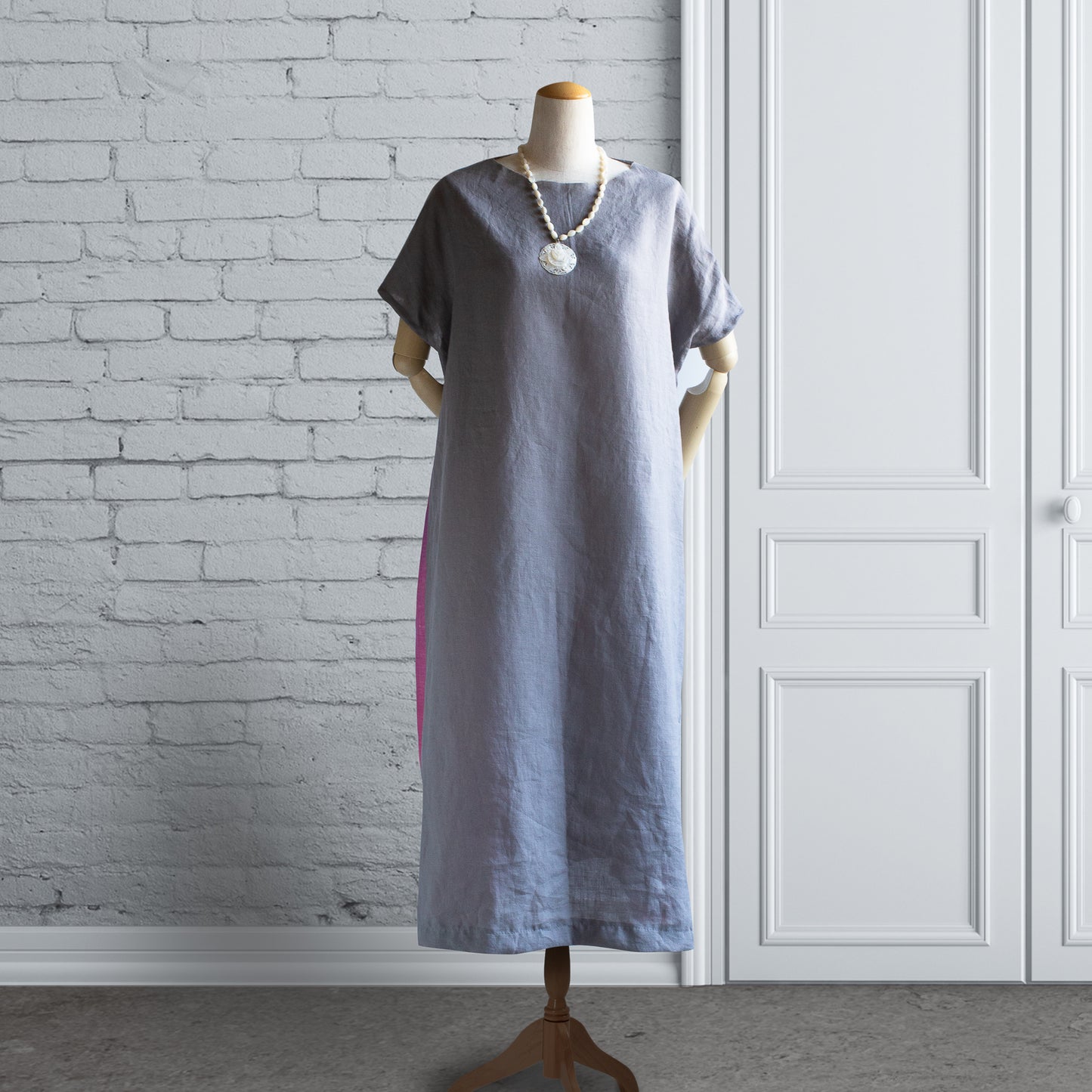 Signature リネン シルバーグレー×グラデーション ベリーベリー サイドタック ワンピース（フレンチスリーブ）