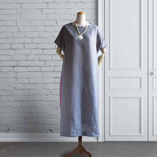 Signature リネン シルバーグレー×グラデーション ベリーベリー サイドタック ワンピース（フレンチスリーブ）