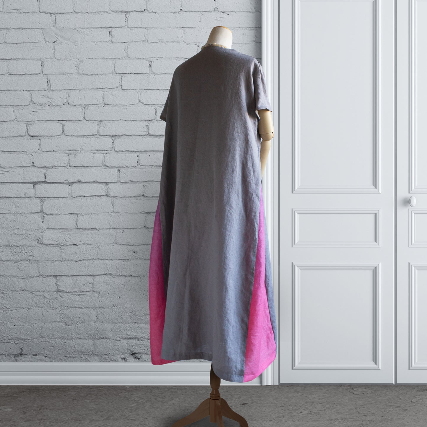 Signature リネン シルバーグレー×グラデーション ベリーベリー サイドタック ワンピース（フレンチスリーブ）