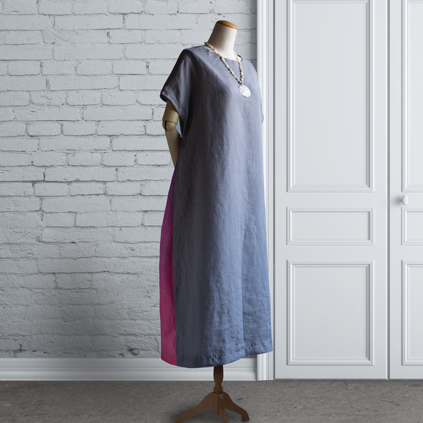 Signature リネン シルバーグレー×グラデーション ベリーベリー サイドタック ワンピース（フレンチスリーブ）