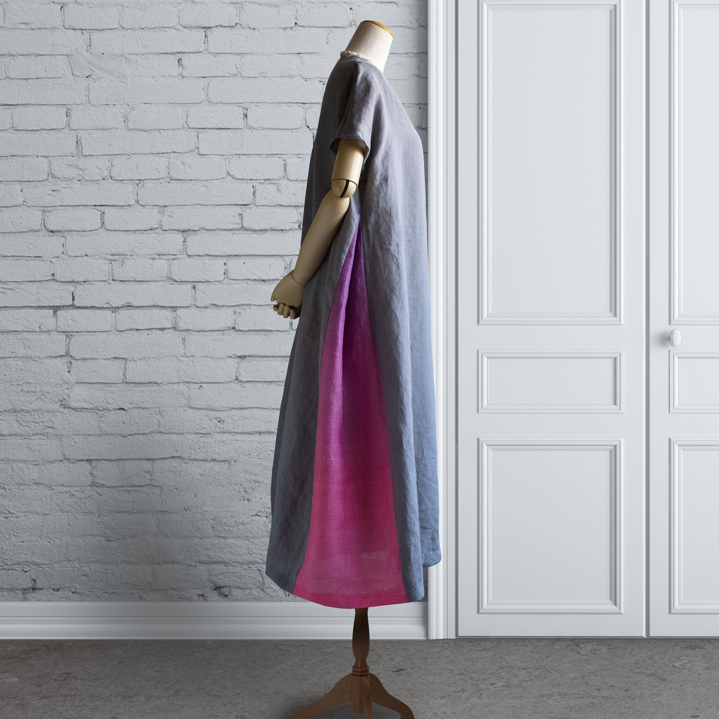 Signature リネン シルバーグレー×グラデーション ベリーベリー サイドタック ワンピース（フレンチスリーブ）