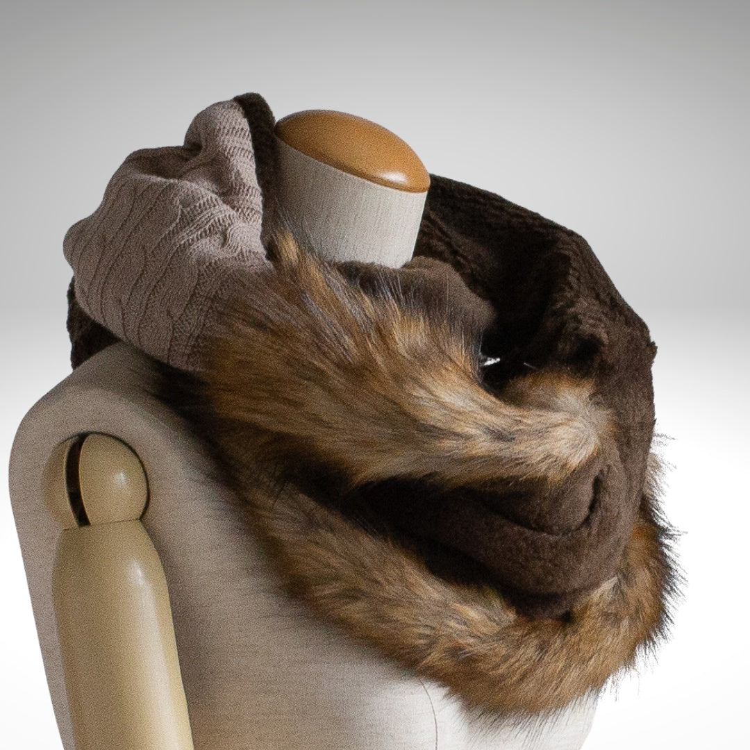 Brown Faux Fur Four-Colour Reversible Snood