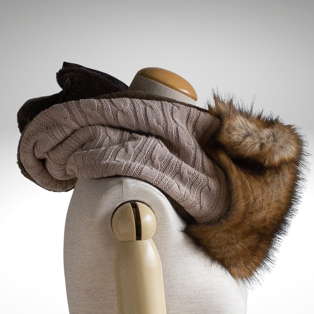 Brown Faux Fur Four-Colour Reversible Snood