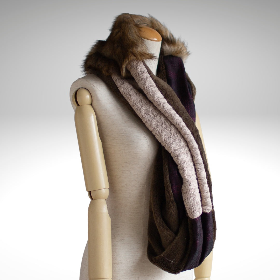 Brown Faux Fur Four-Colour Reversible Snood