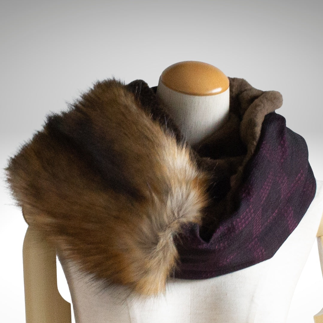 Brown Faux Fur Four-Colour Reversible Snood
