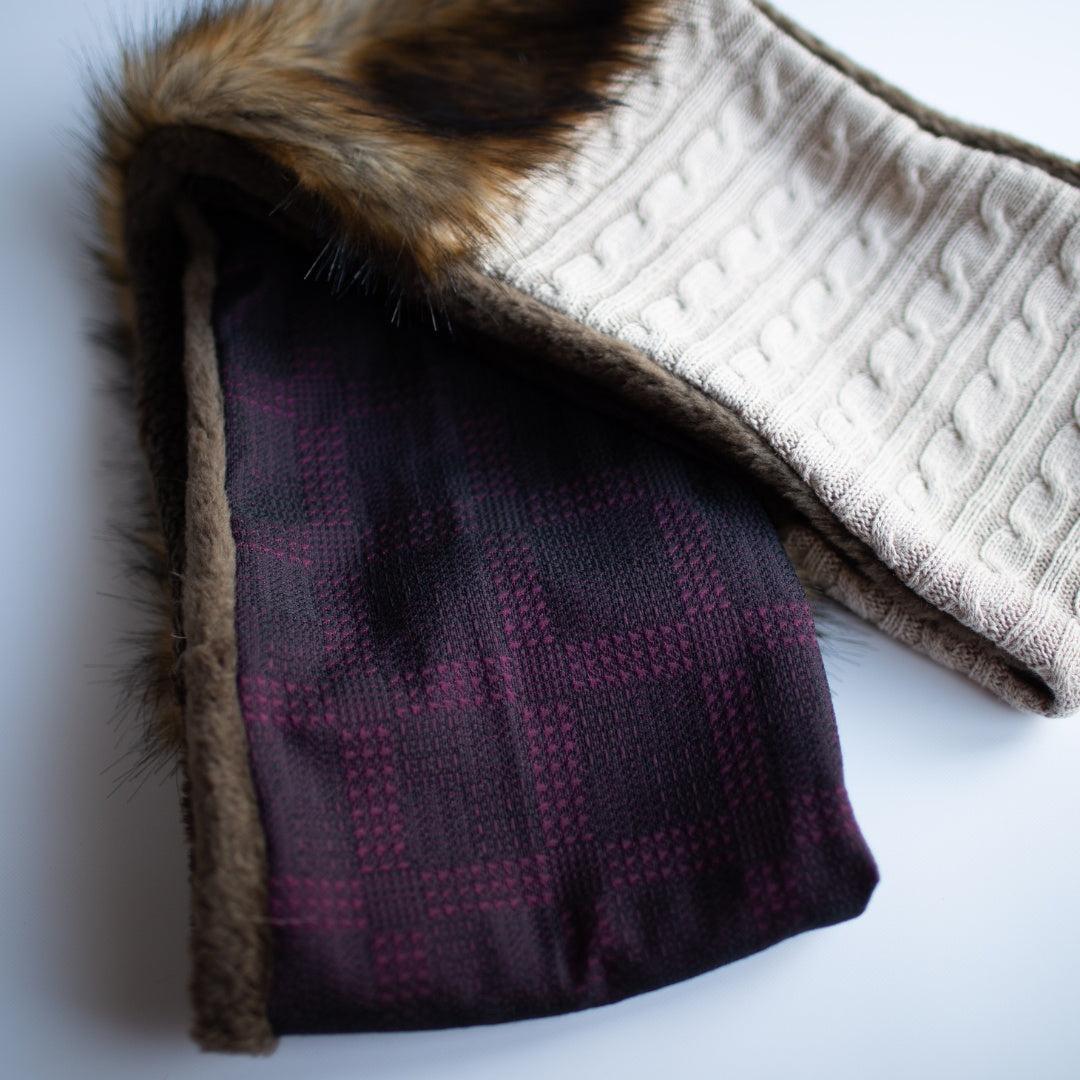 Brown Faux Fur Four-Colour Reversible Snood