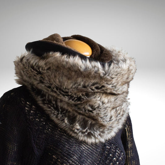 Greige, eco-fur, cashmere, and black three-color snood Elegant neck warmer SD10