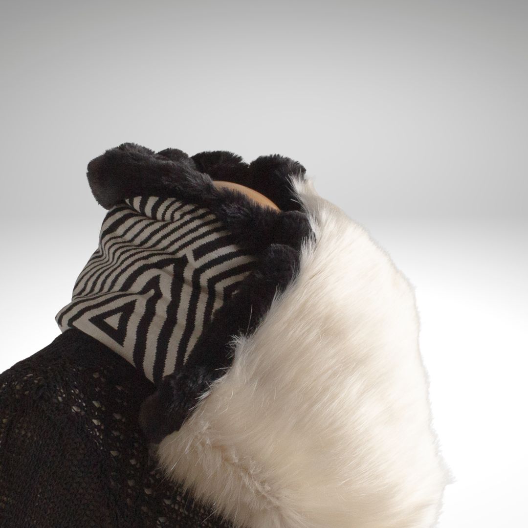 White & Black Faux Fur Four-Colour Reversible Snood
