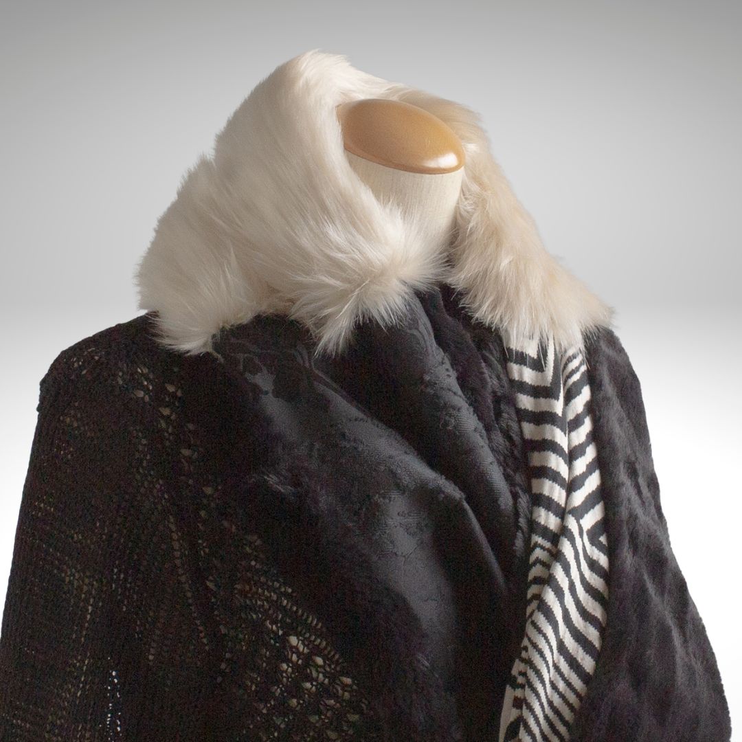 White & Black Faux Fur Four-Colour Reversible Snood