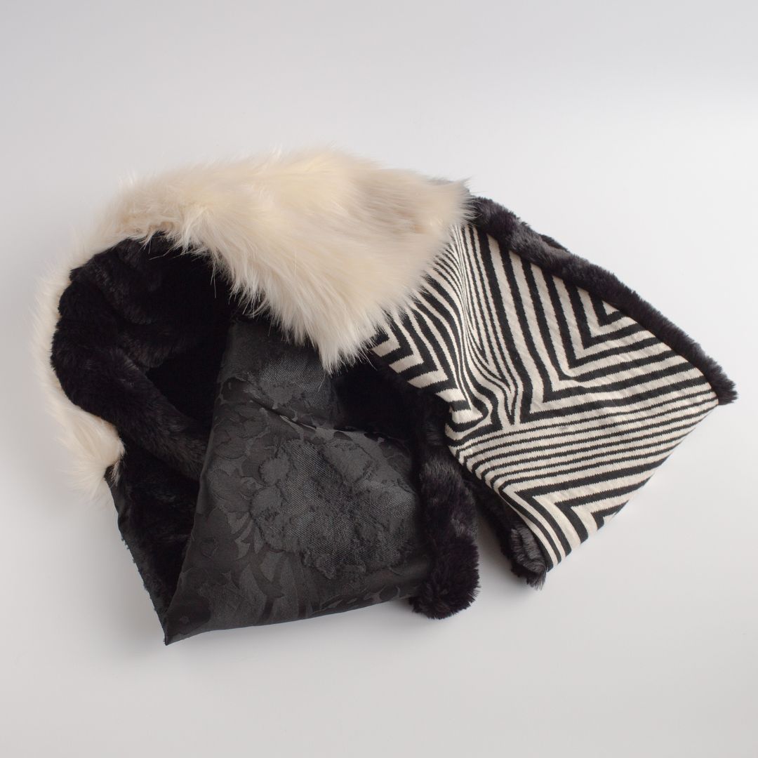 White & Black Faux Fur Four-Colour Reversible Snood