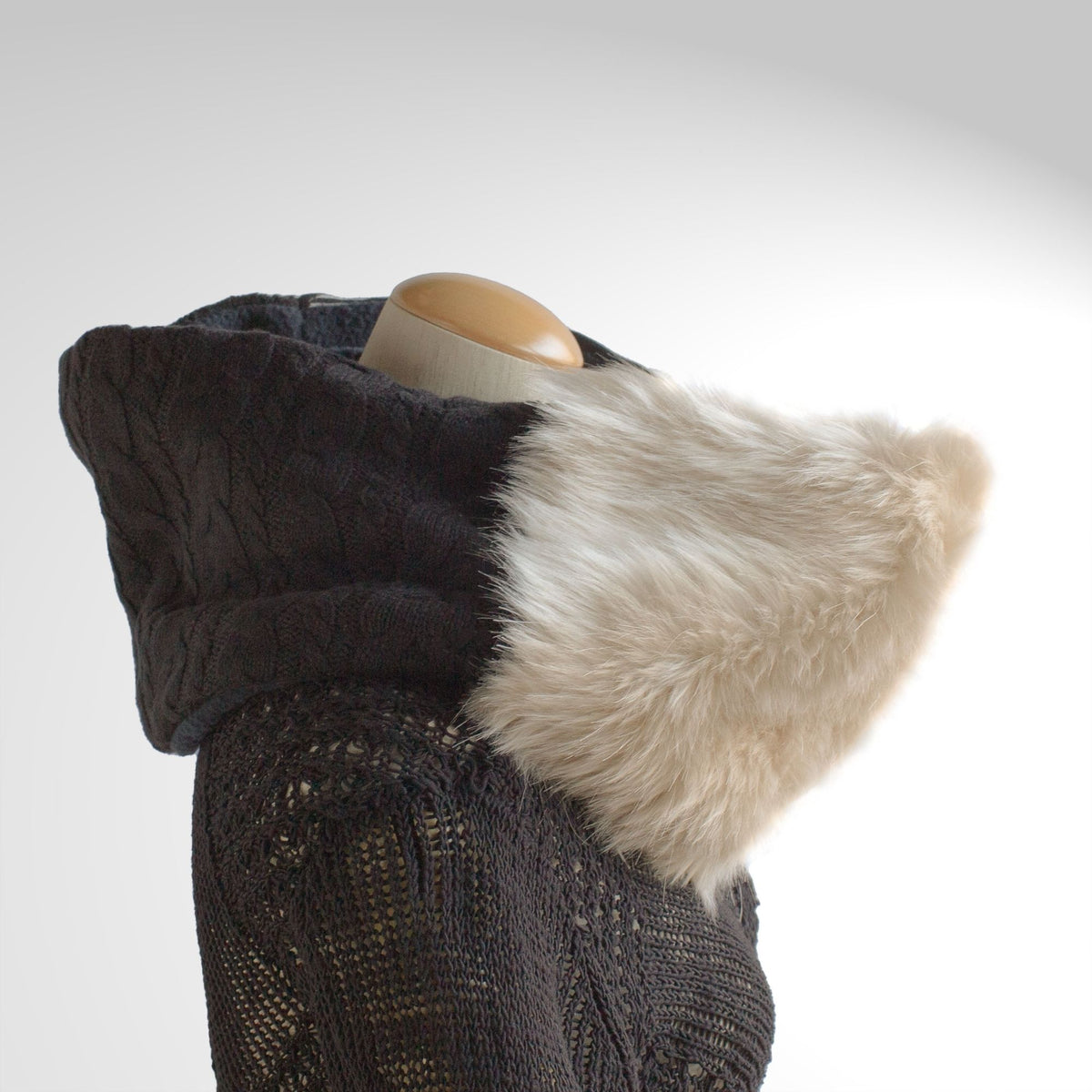 White Faux Fur & Black Aran Knit Snood