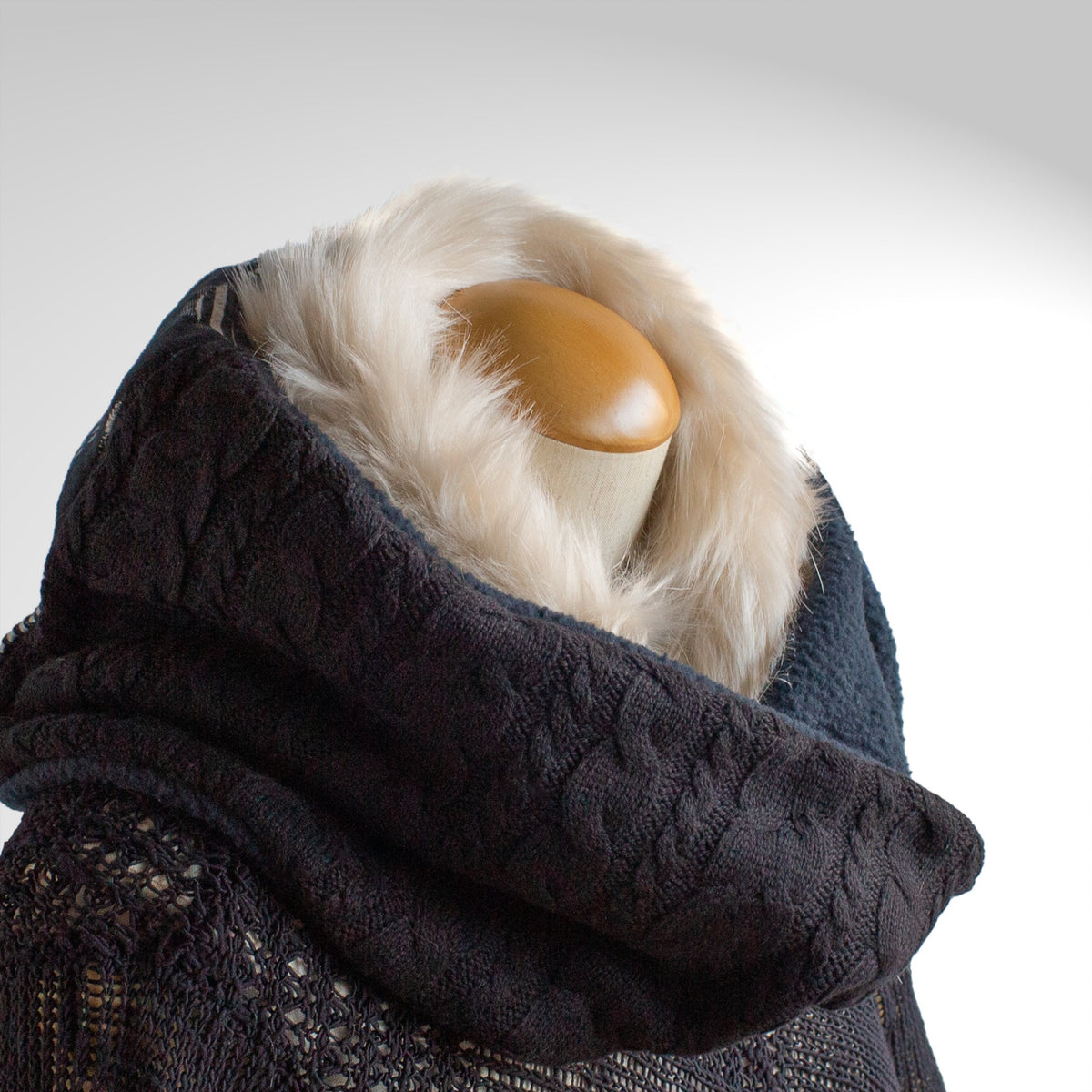 White Faux Fur & Black Aran Knit Snood