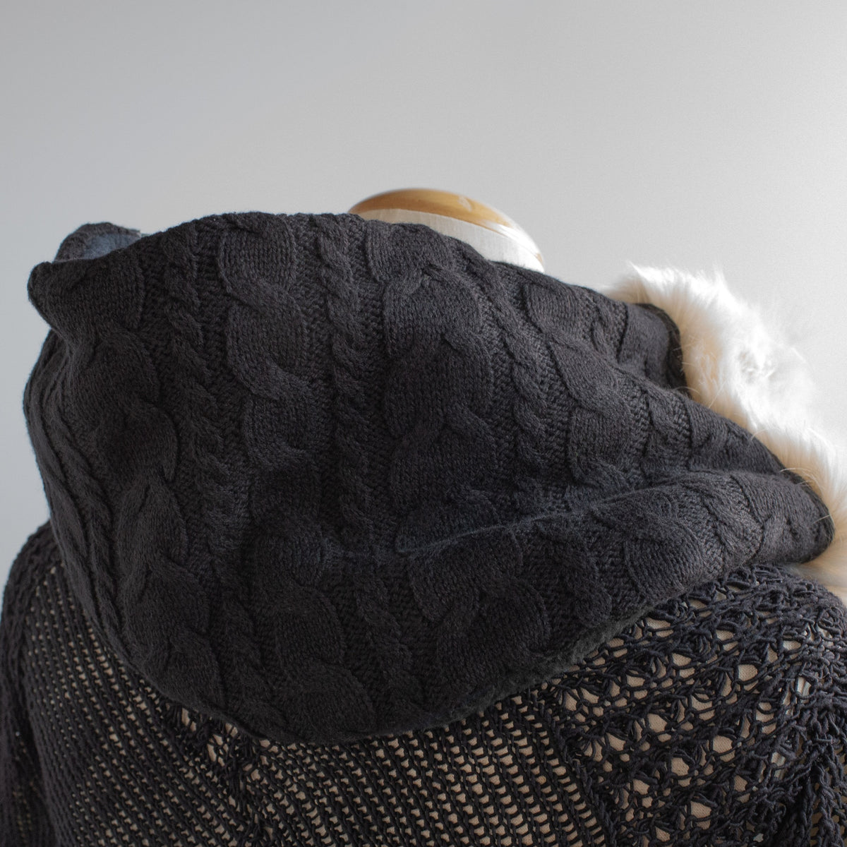 White Faux Fur & Black Aran Knit Snood