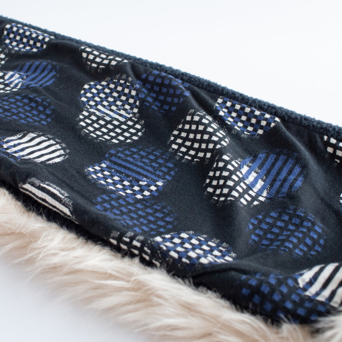 White Faux Fur & Black Aran Knit Snood