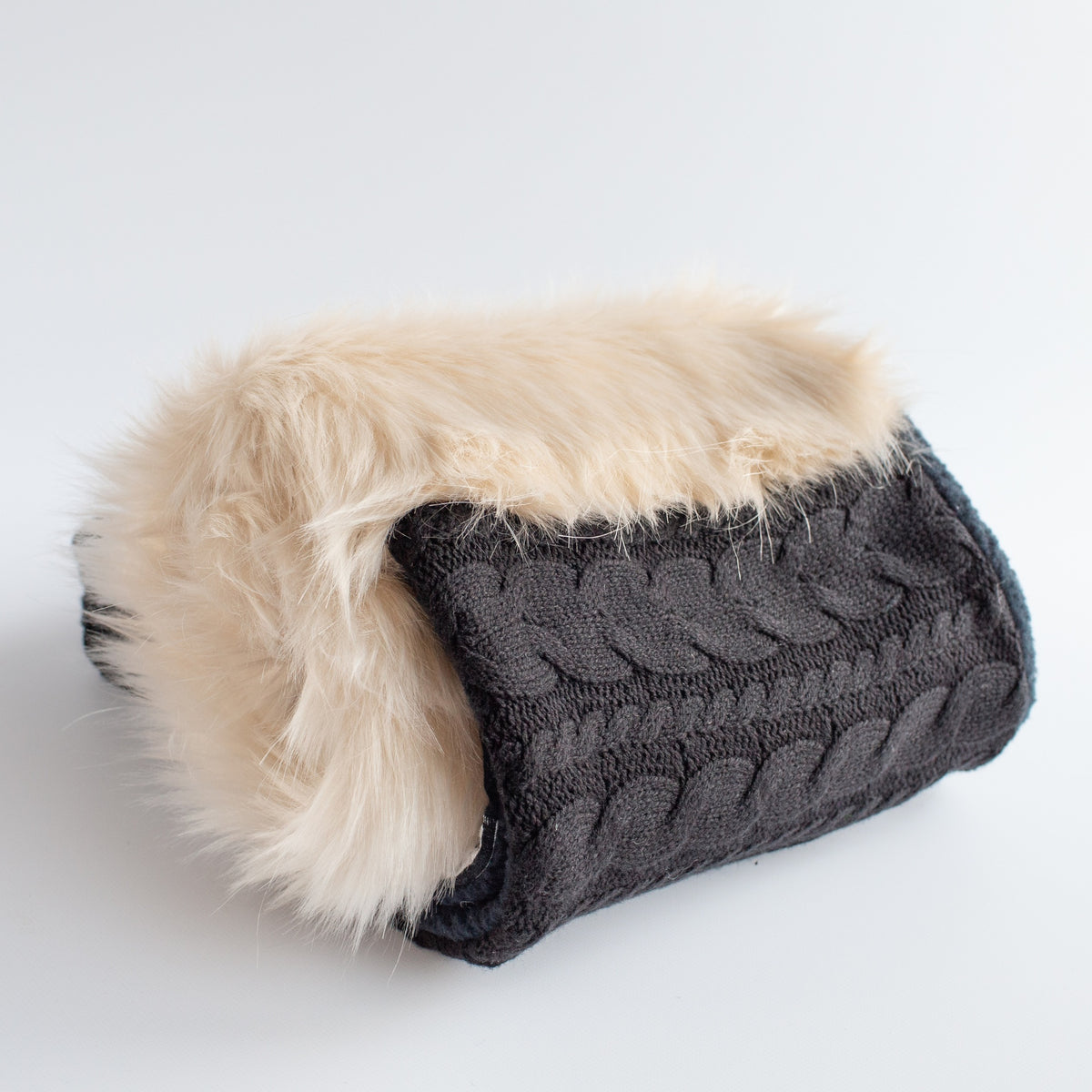 White Faux Fur & Black Aran Knit Snood