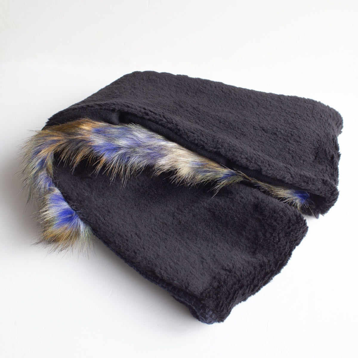 Blue Mix Faux Fur & Black Cashmere Snood