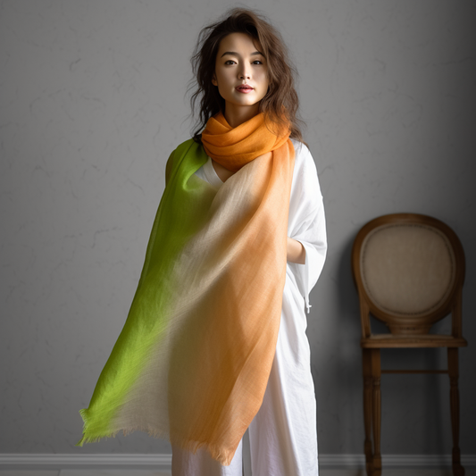 Hand-rolled Linen Yoryu Gradation・Parakeet・Large Scarf Omi Chijimi Hand-dyed Long Scarf SG02