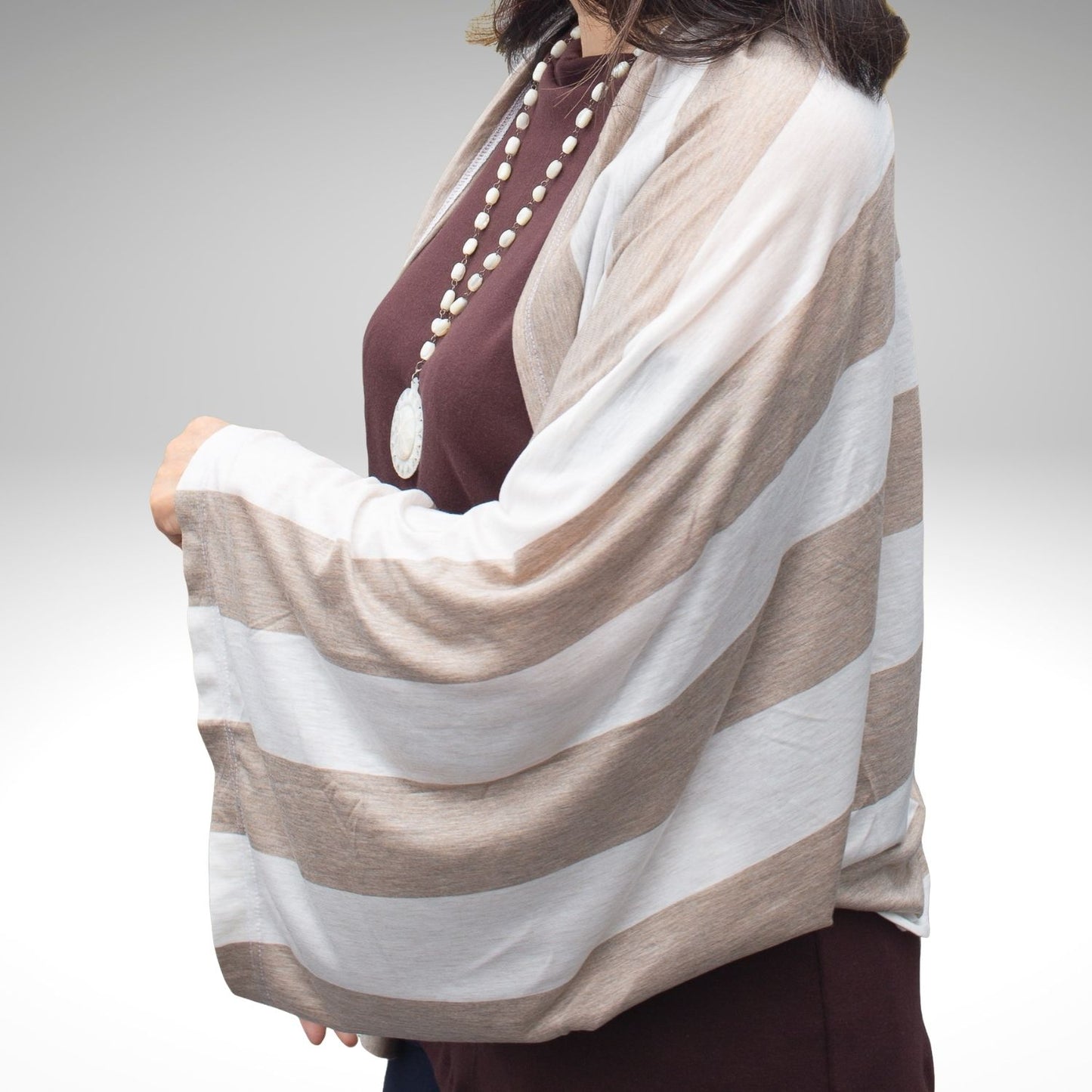Sleeve Stole White &amp; Beige Stripes Thick &amp; Soft Material Shoulder Cape with Sleeves SS04