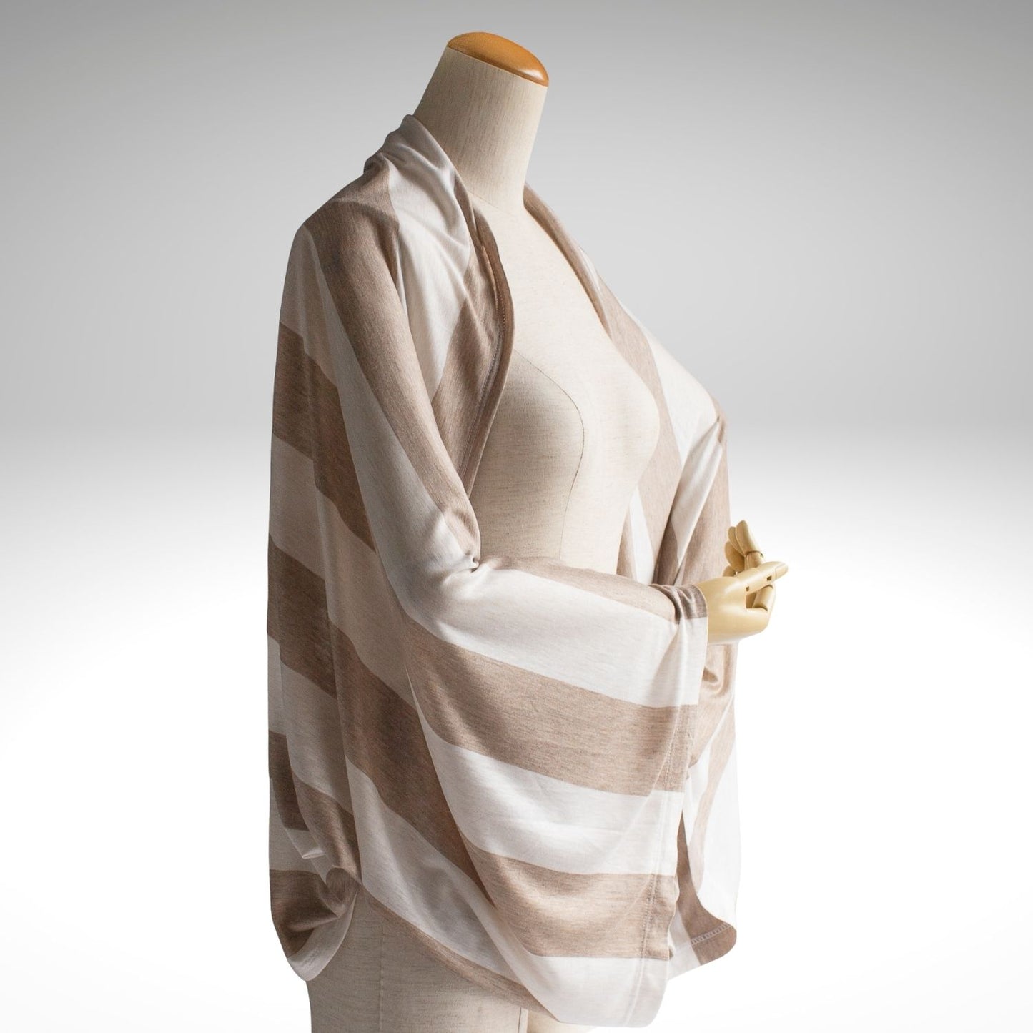 Sleeve Stole White &amp; Beige Stripes Thick &amp; Soft Material Shoulder Cape with Sleeves SS04