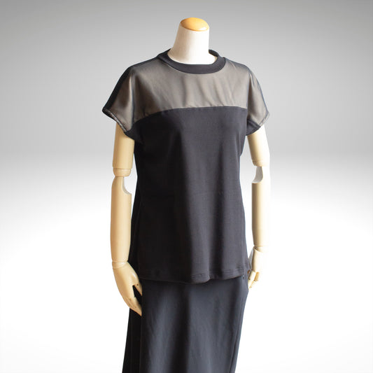 Sheer French-Sleeve T-Shirt – Black