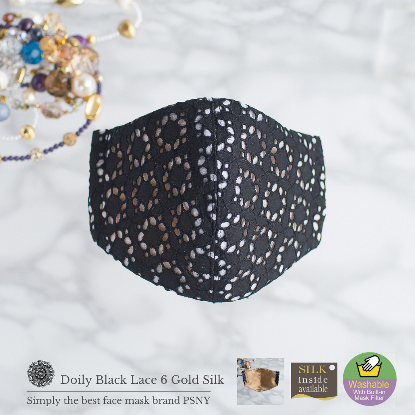 Doily, lace, black, skin gold, silk special mask LD06