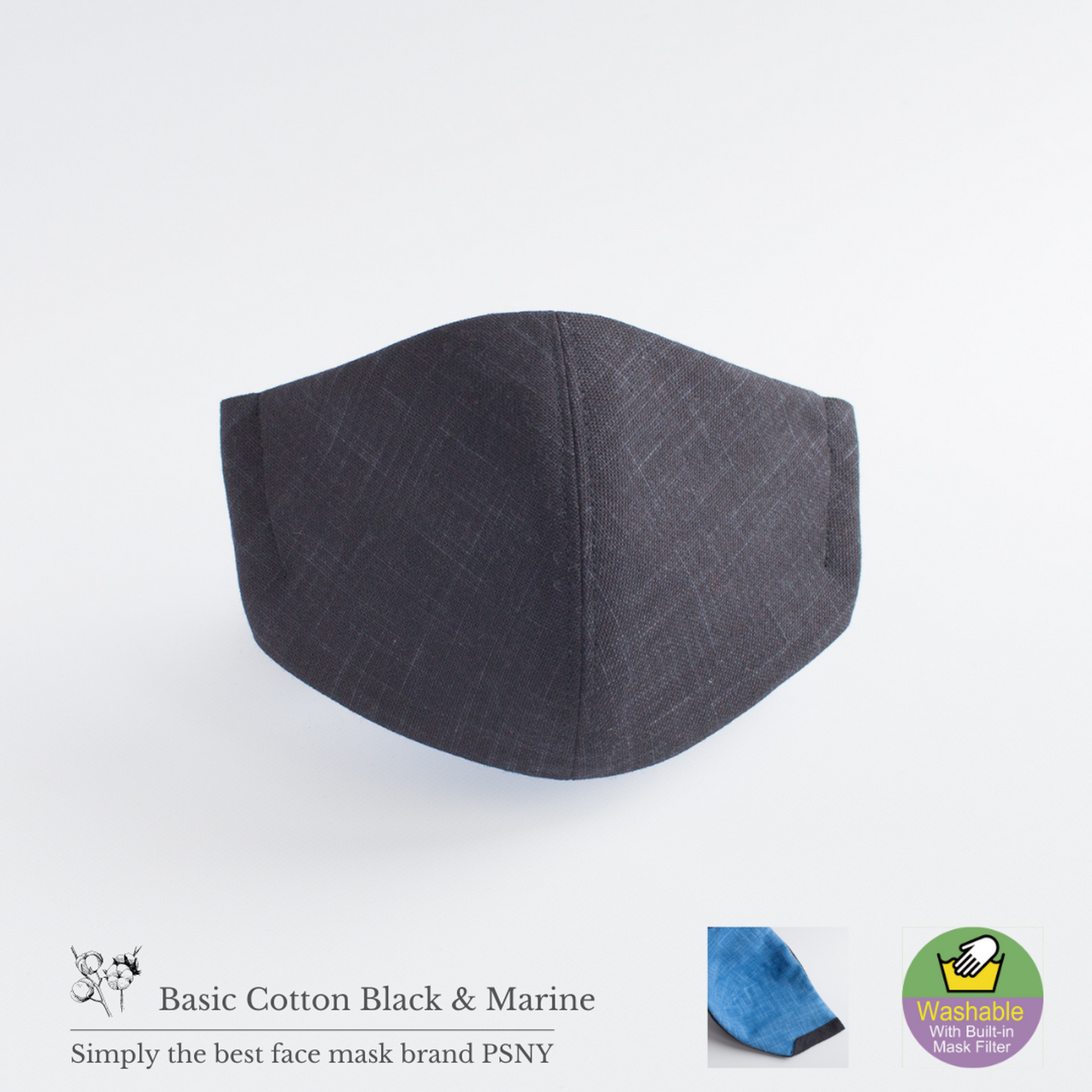 Basic Cotton Black &amp; Marine Filter Mask CB03