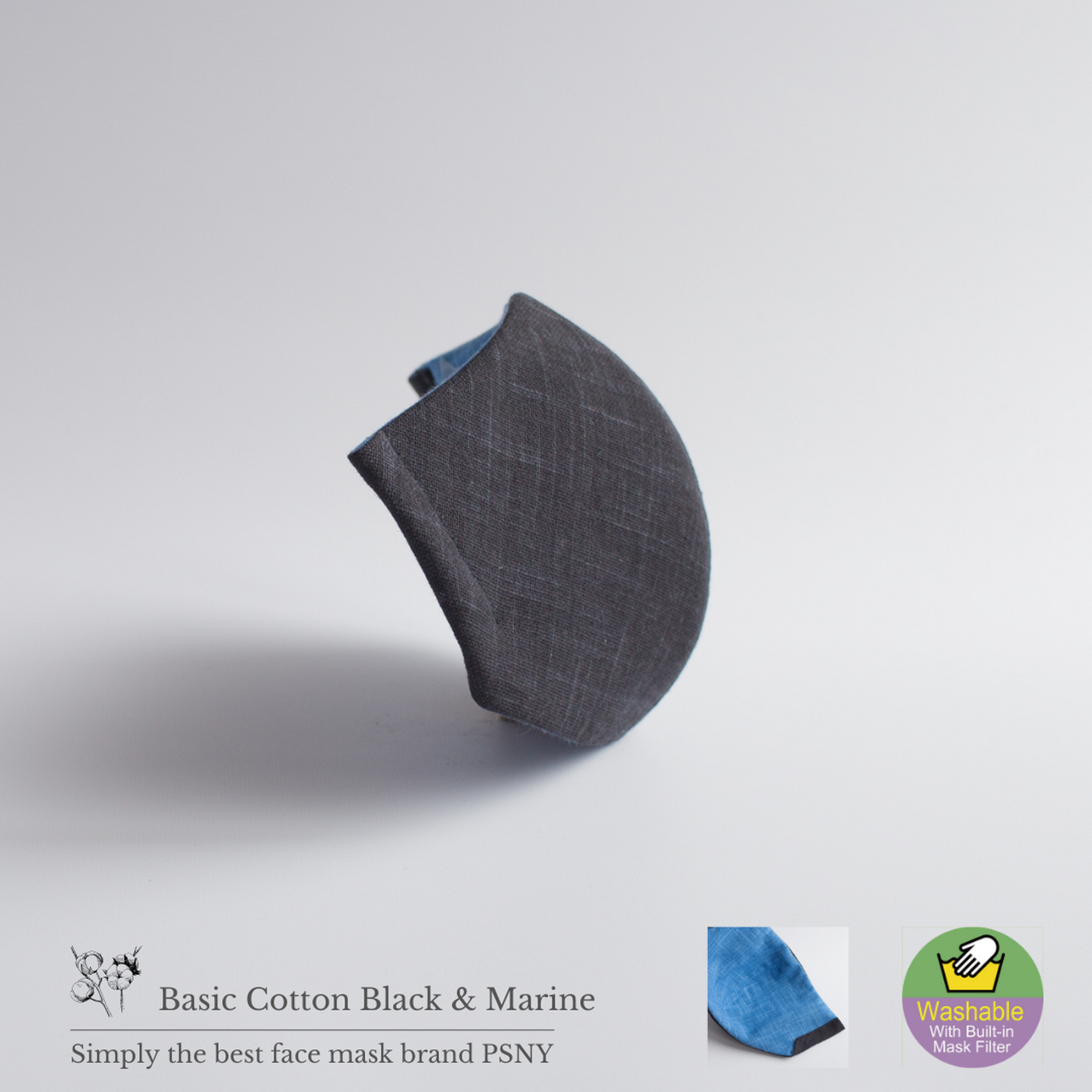 Basic Cotton Black &amp; Marine Filter Mask CB03