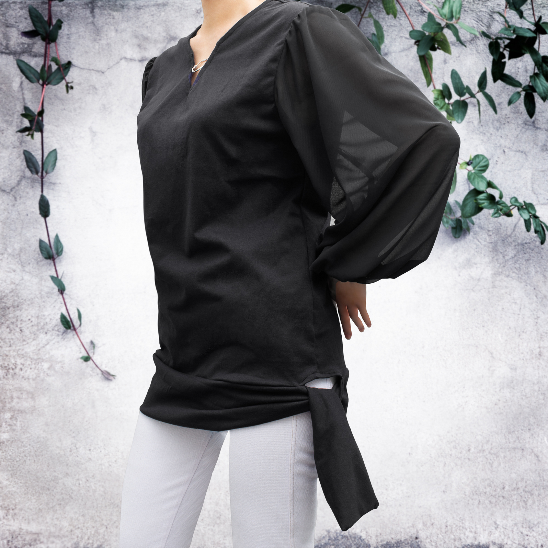 PSNY 胸元アクセント シースルー・トップス☆ブラック ブラウス