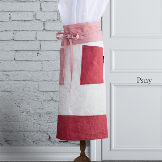 立體縫紉三色亞麻收腰圍裙長款侍酒師圍裙AP06