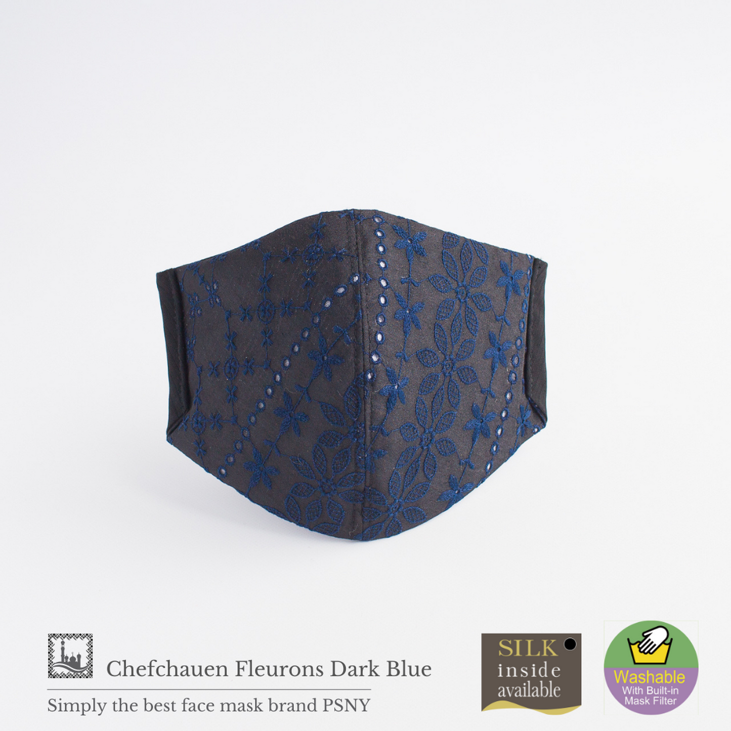 Chefchaouen Fluron Dark Blue Lace Silk Mask CH12