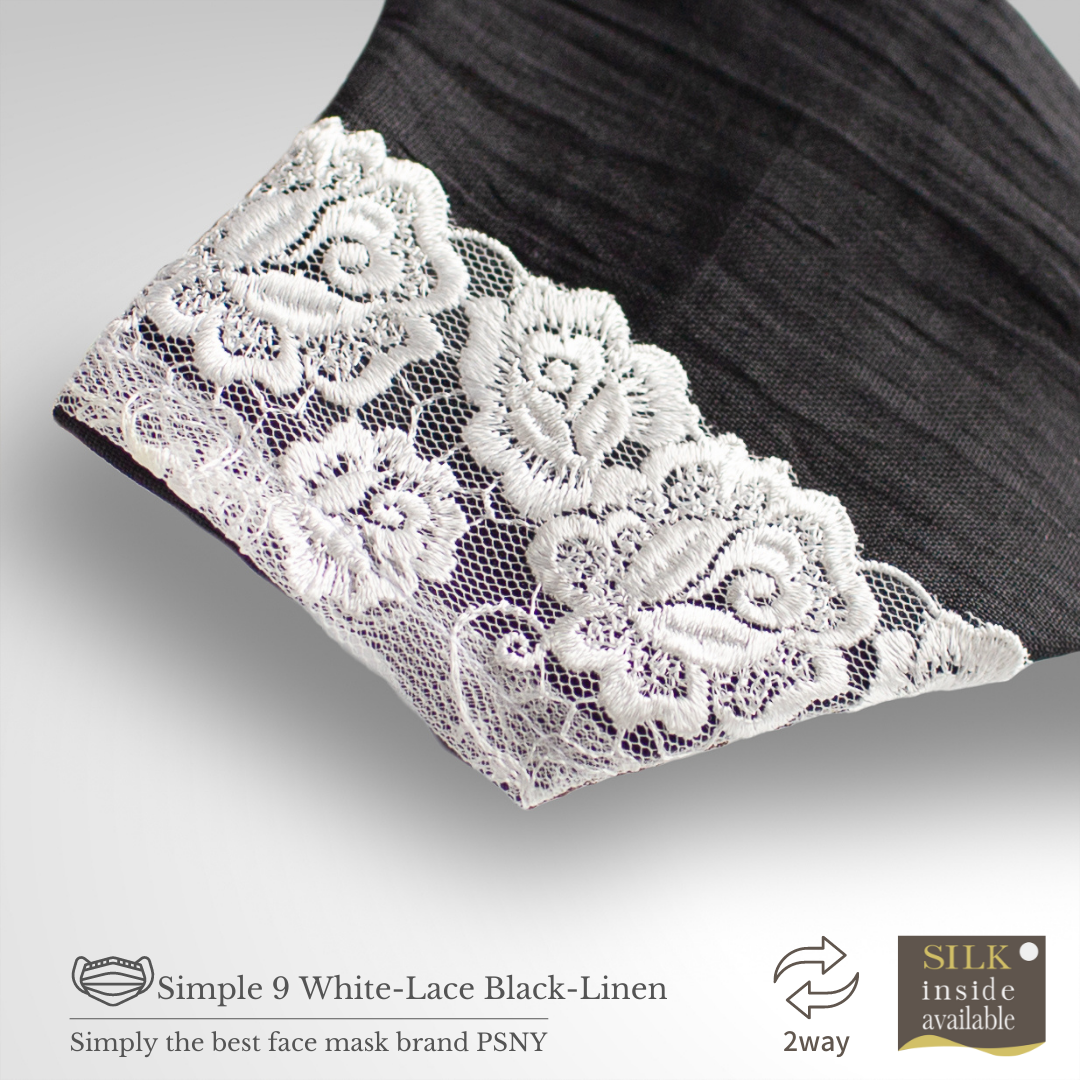 2way white lace &amp; black linen mask cover 2W09