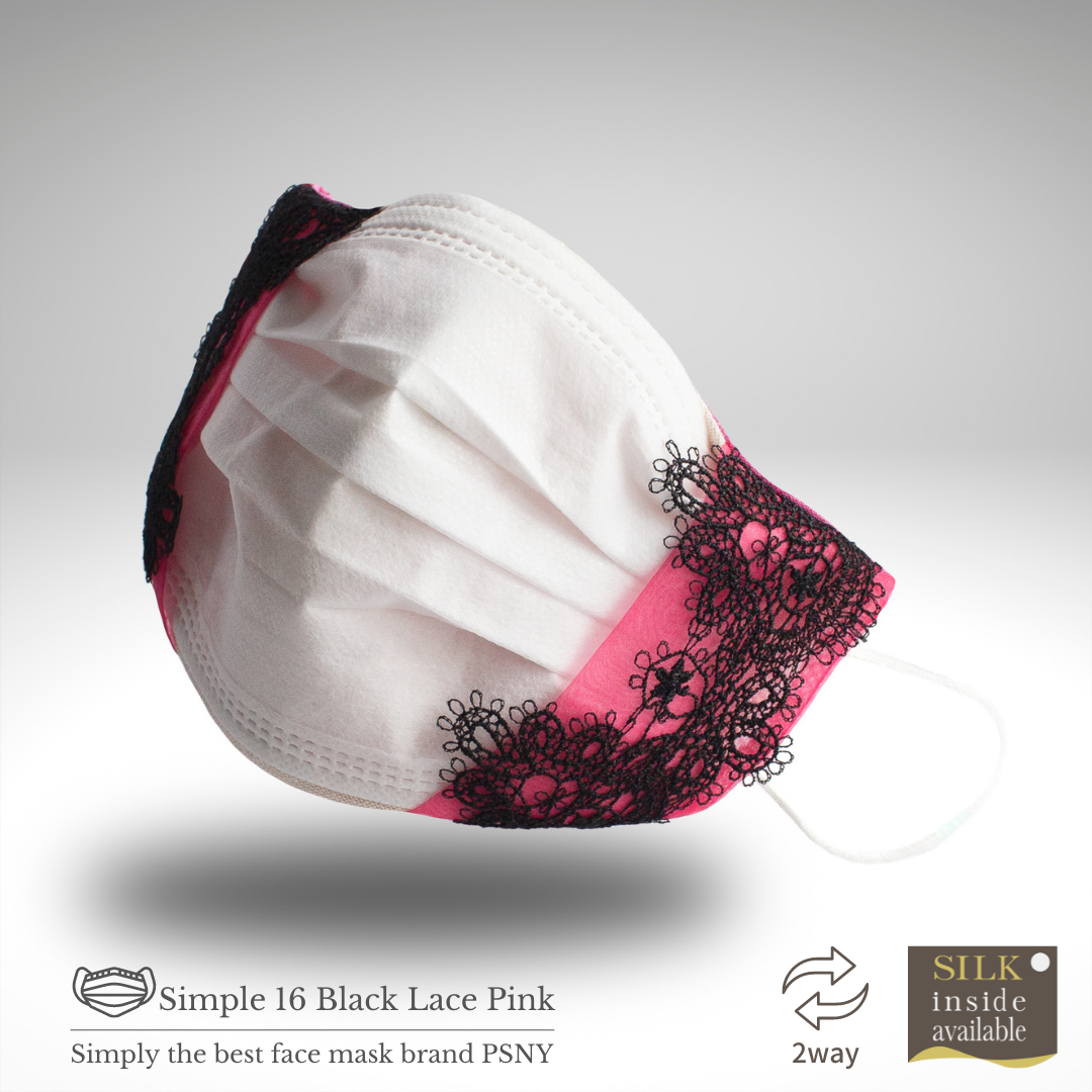 2way, lace, black &amp; pink mask cover combined with non-woven mask 2W16