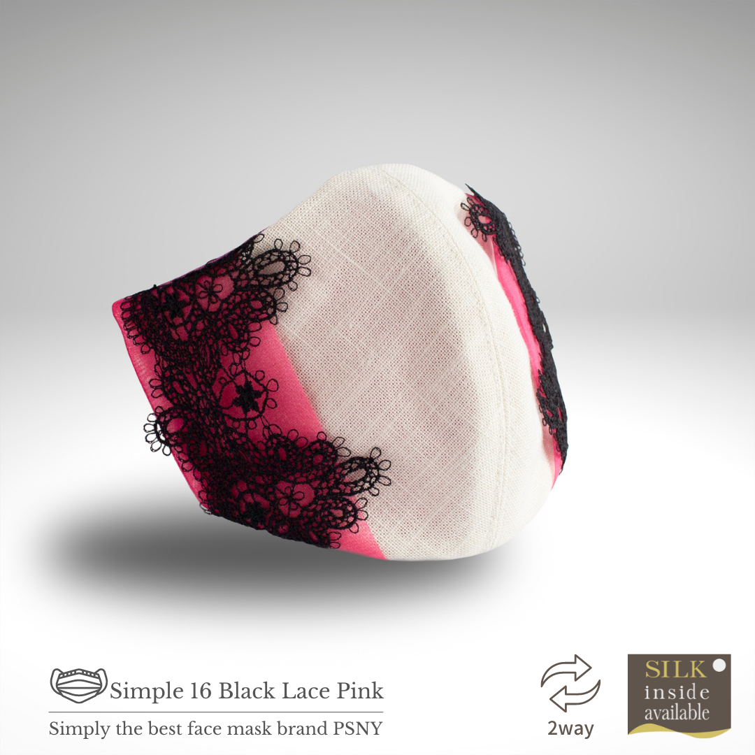 2way, lace, black &amp; pink mask cover combined with non-woven mask 2W16