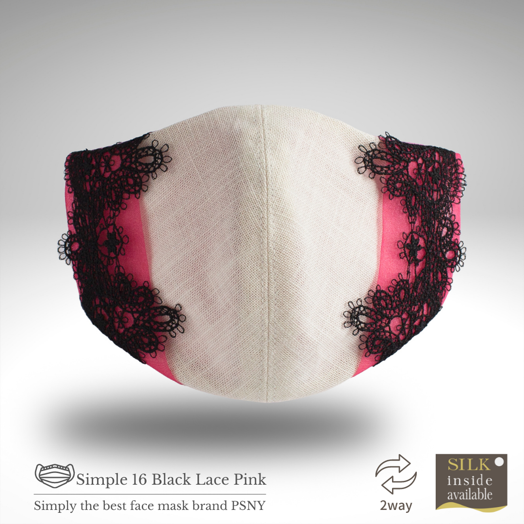 2way, lace, black &amp; pink mask cover combined with non-woven mask 2W16