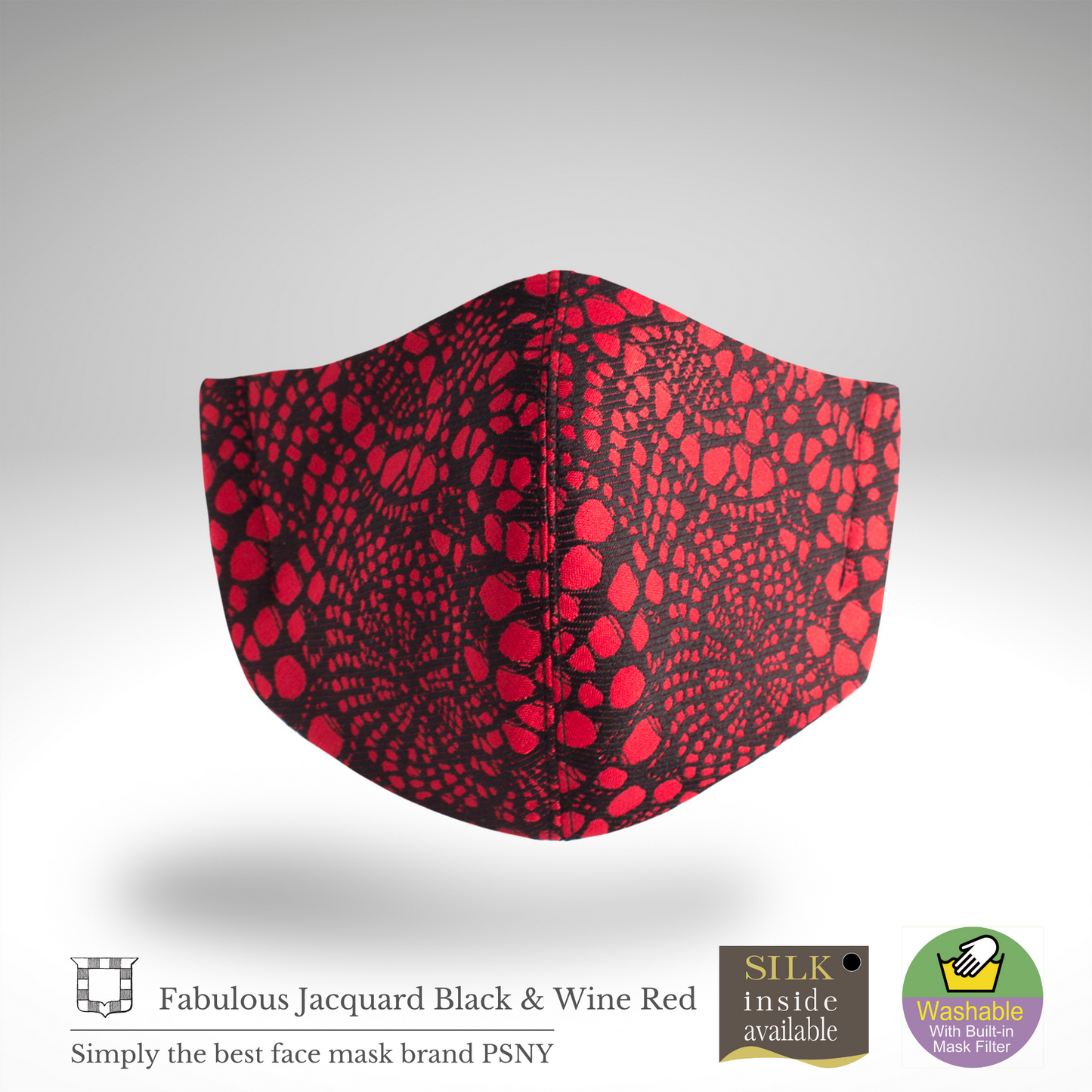 PSNY ジャガード織りブラック＆ワインレッド２の不織布フィルター入りマスク 立体 大人 美しい ますく FG18