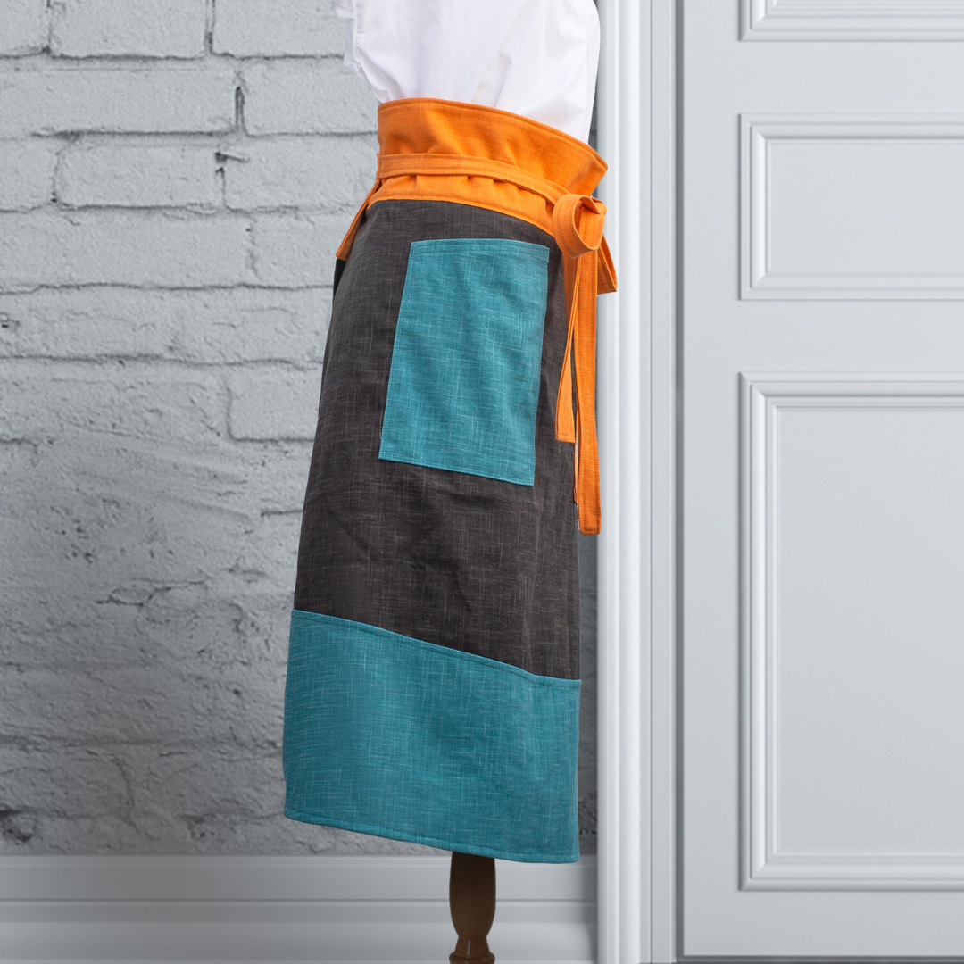 Three-dimensional sewing 3-color cotton, waist apron, long size sommelier apron AP05
