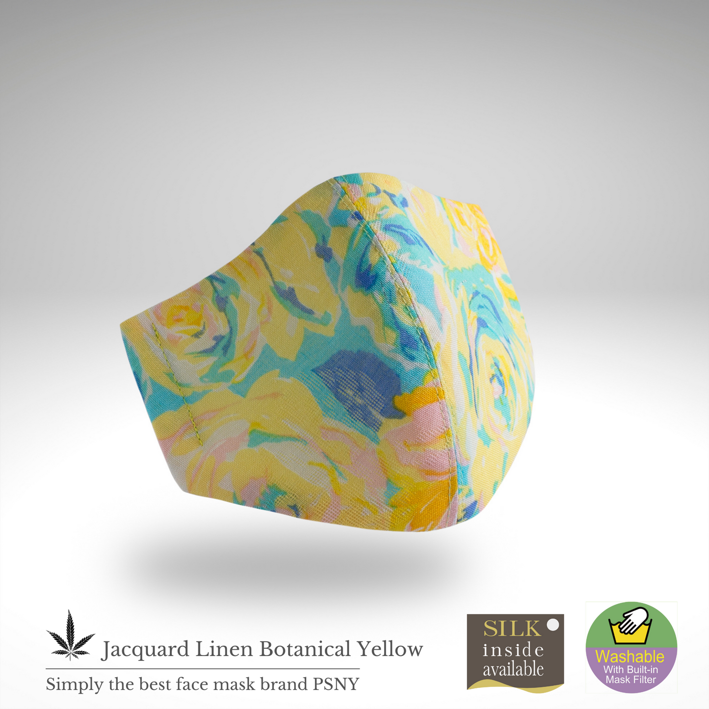 PSNY 提花亞麻植物黃色 3D 成人口罩帶無紡布濾芯 JL11