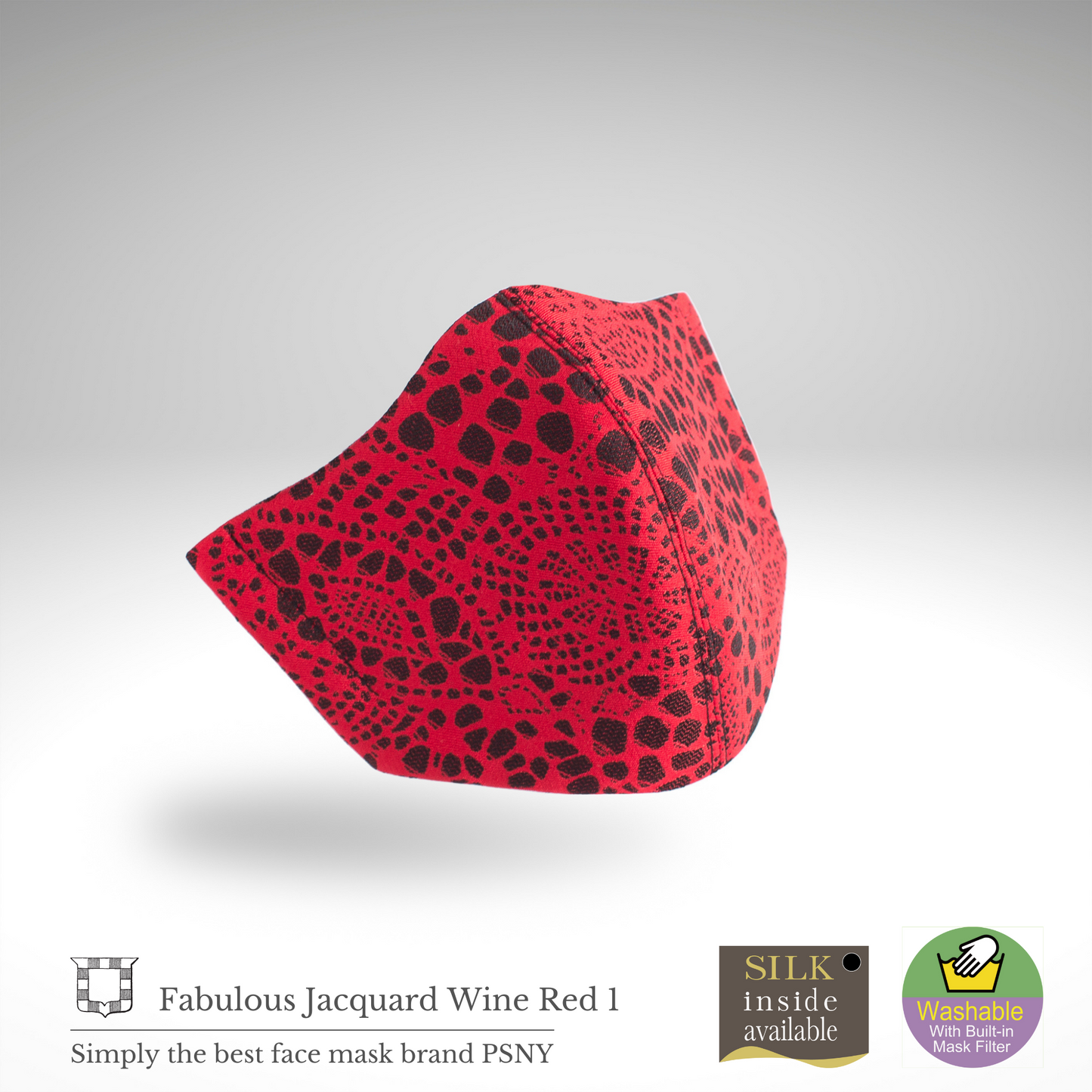 PSNY提花編織酒紅色1片口罩帶無紡布過濾3D成人美顏面膜FG17