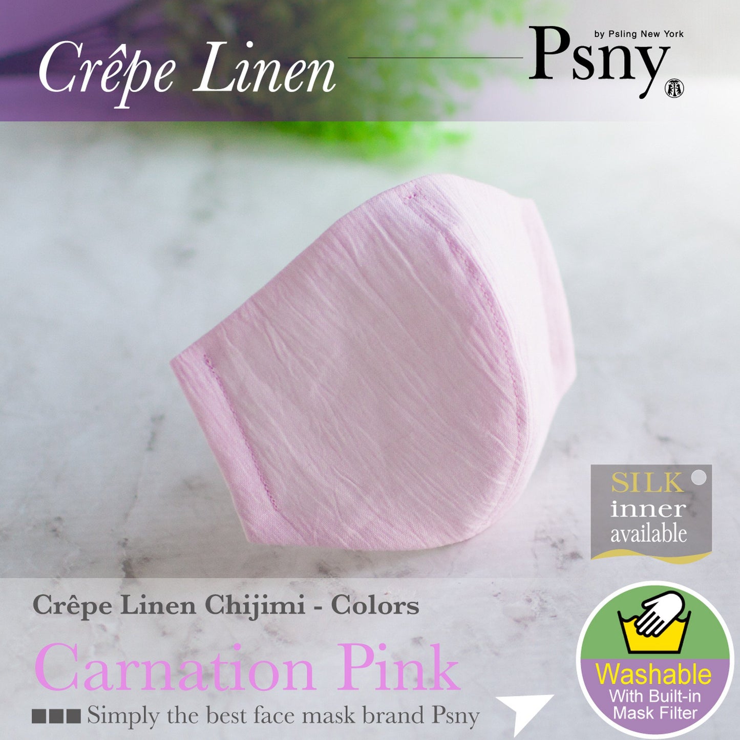PSNY Free Shipping Crepe Carnation Pink Summer Linen Chijimi Omi Hand Kneaded Hemp 100% Pollen Non-Woven Filter Included Mask Refreshing Cool Touch Silk Adult 3D Adult Mask -PC07