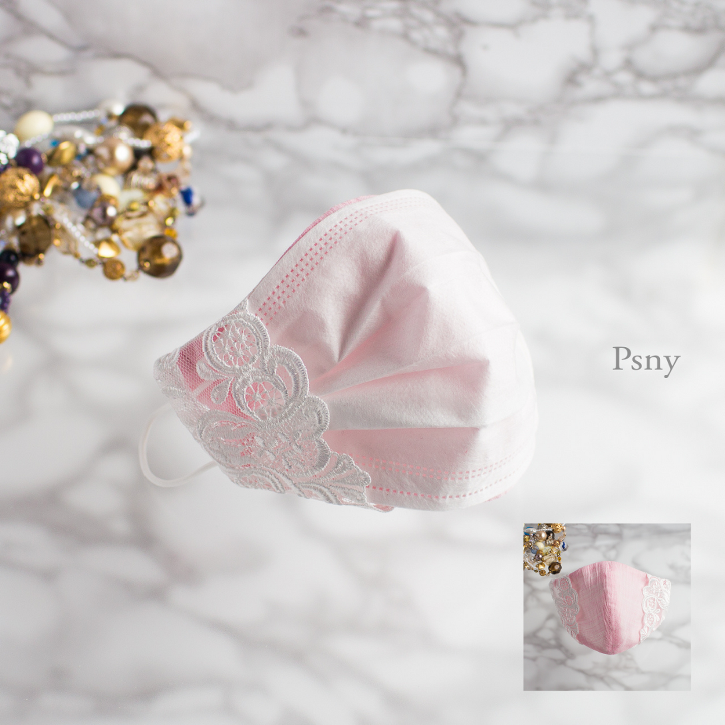 PSNY 2way・White・Lace&amp;Pink・Linen Mask Cover 無紡布面膜好看 7 3D Mask Skin/Silk selective Stringed mask cover 3D Elegant Ceremonial Occasion Two-Way 2W07