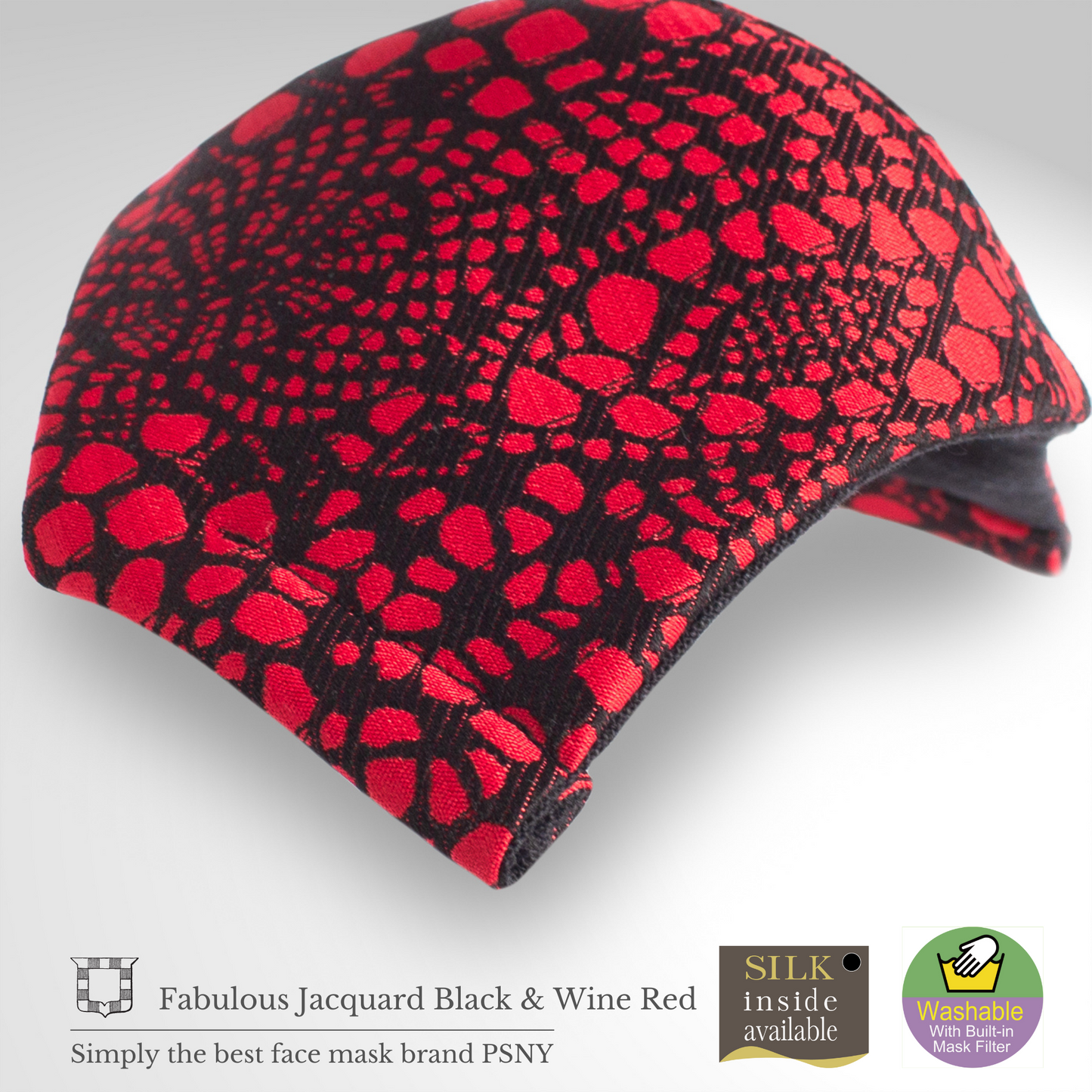 PSNY Jacquard Woven Black &amp; Wine Red 2 Mask with Nonwoven Filter 3D Adult Beautiful Mask FG18