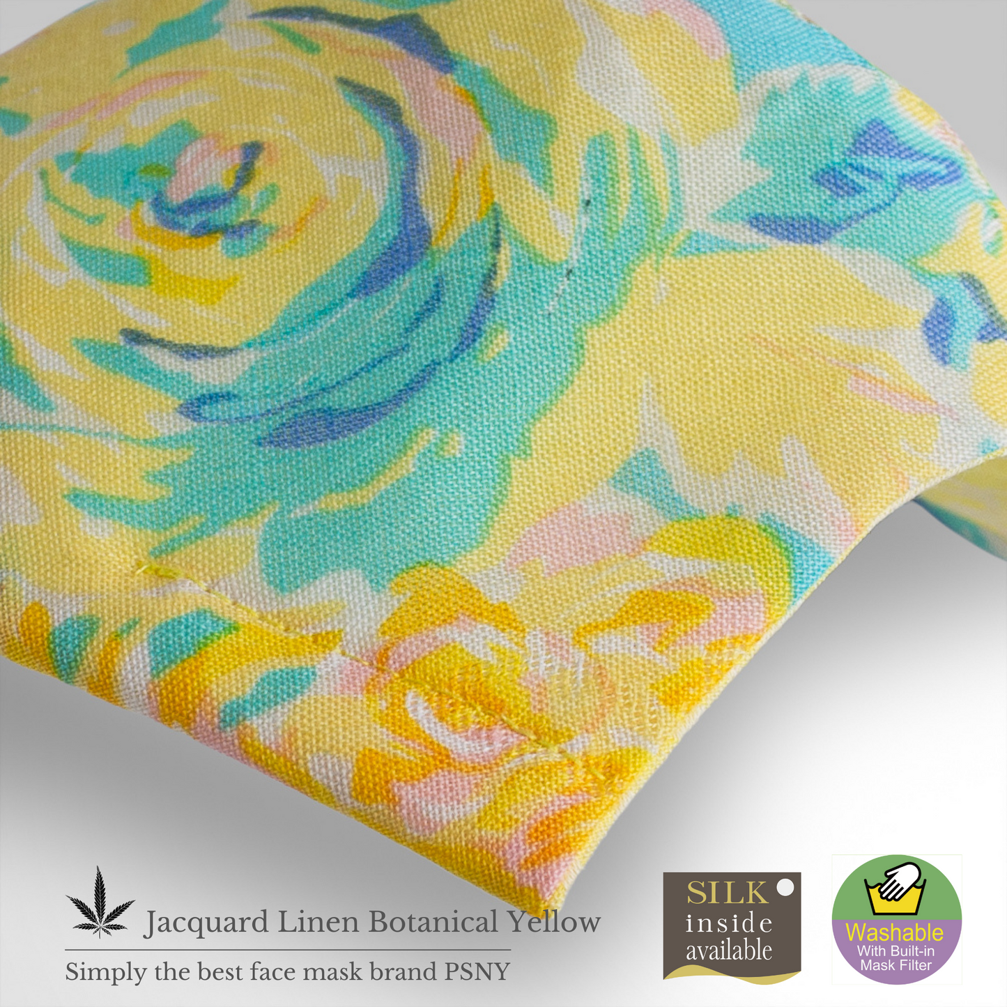 PSNY Jacquard Linen Botanical Yellow 3D Adult Mask with Nonwoven Filter JL11