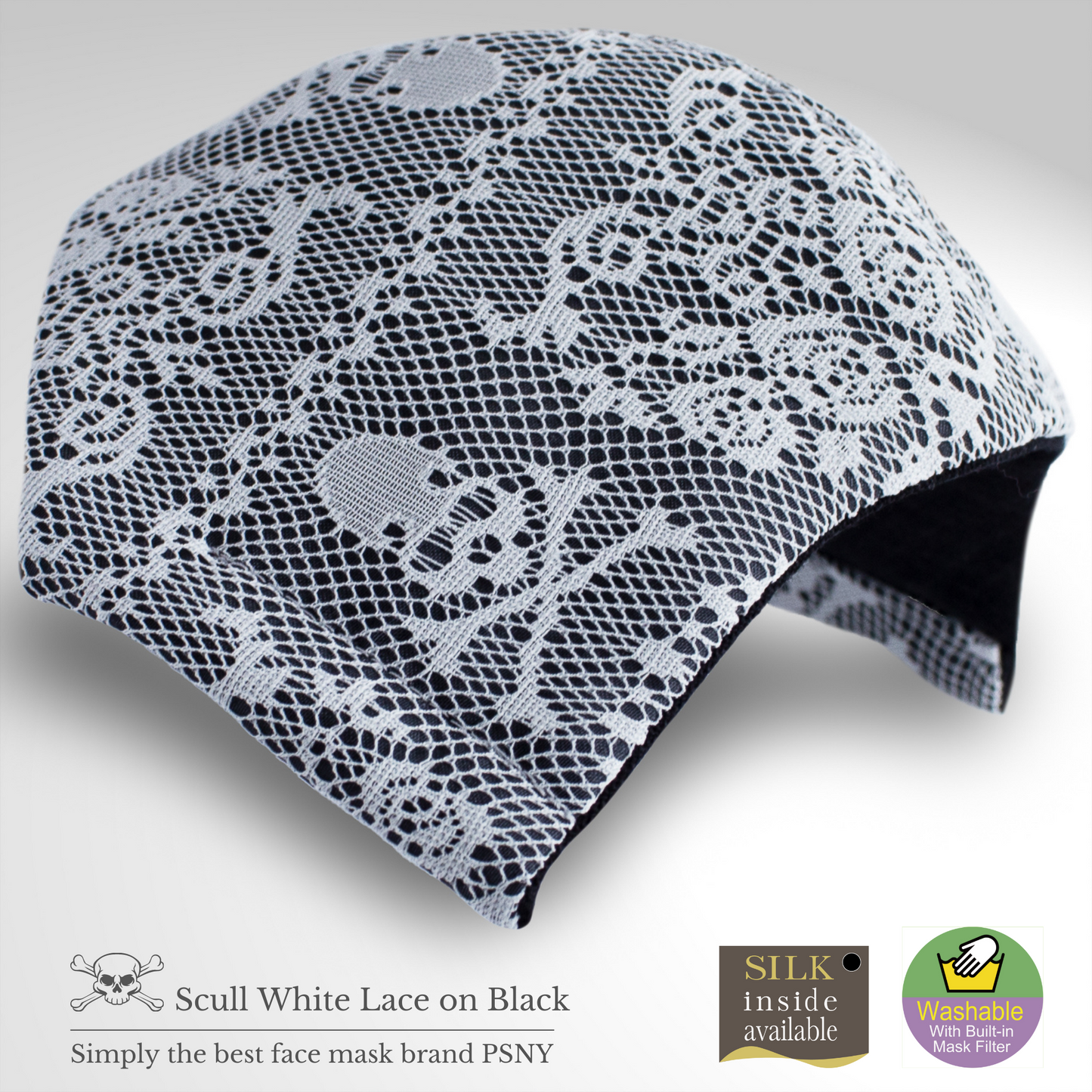 PSNY Skull (Skull) White Lace Mask with Black Silk Filter Skull Mask SP04