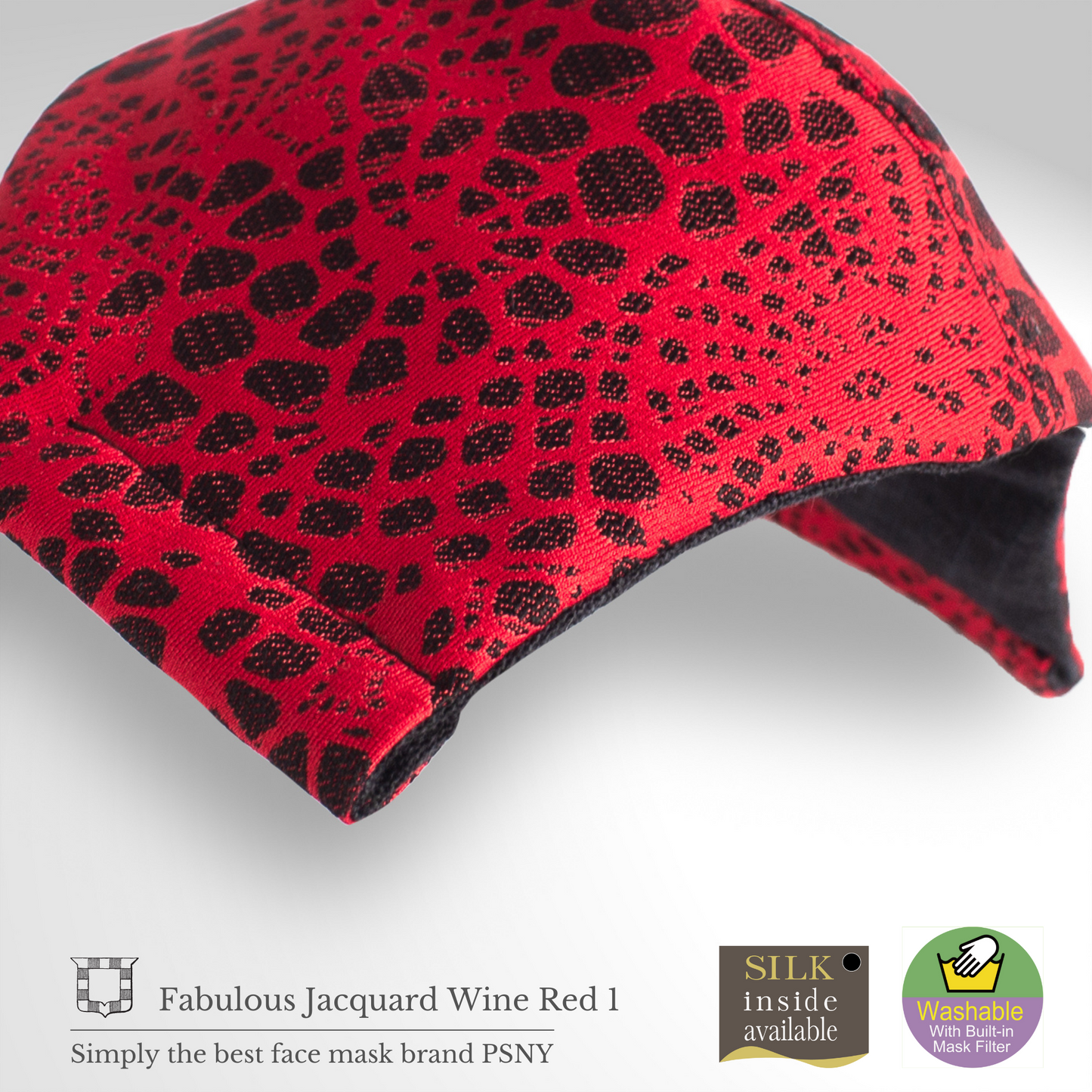 PSNY提花編織酒紅色1片口罩帶無紡布過濾3D成人美顏面膜FG17