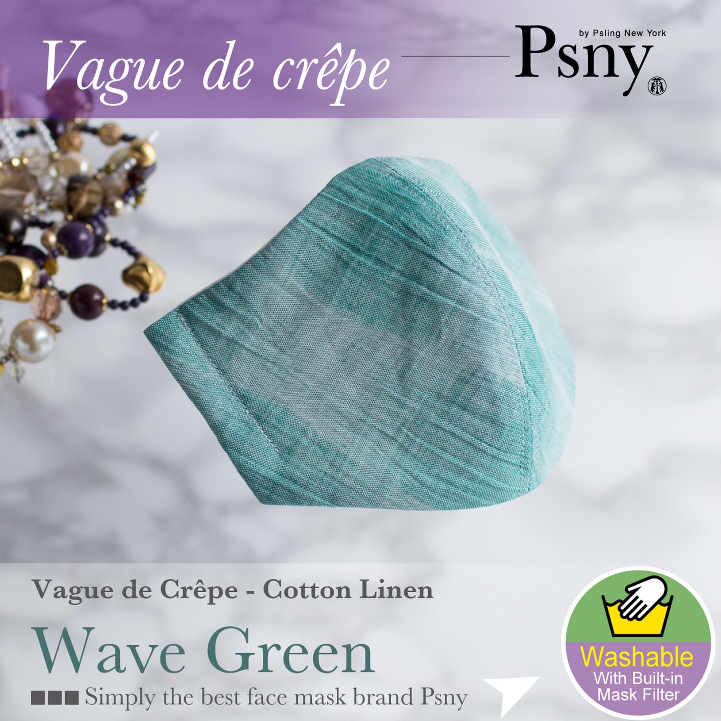 PSNY Free Shipping Crepe Wave Green Cotton Linen Pollen Non-Woven Fabric Filter Contact Coolness Yoryu Luxury Beauty Viridian Grass Green Beautiful Adult 3D Mask Adult Mask -PW02