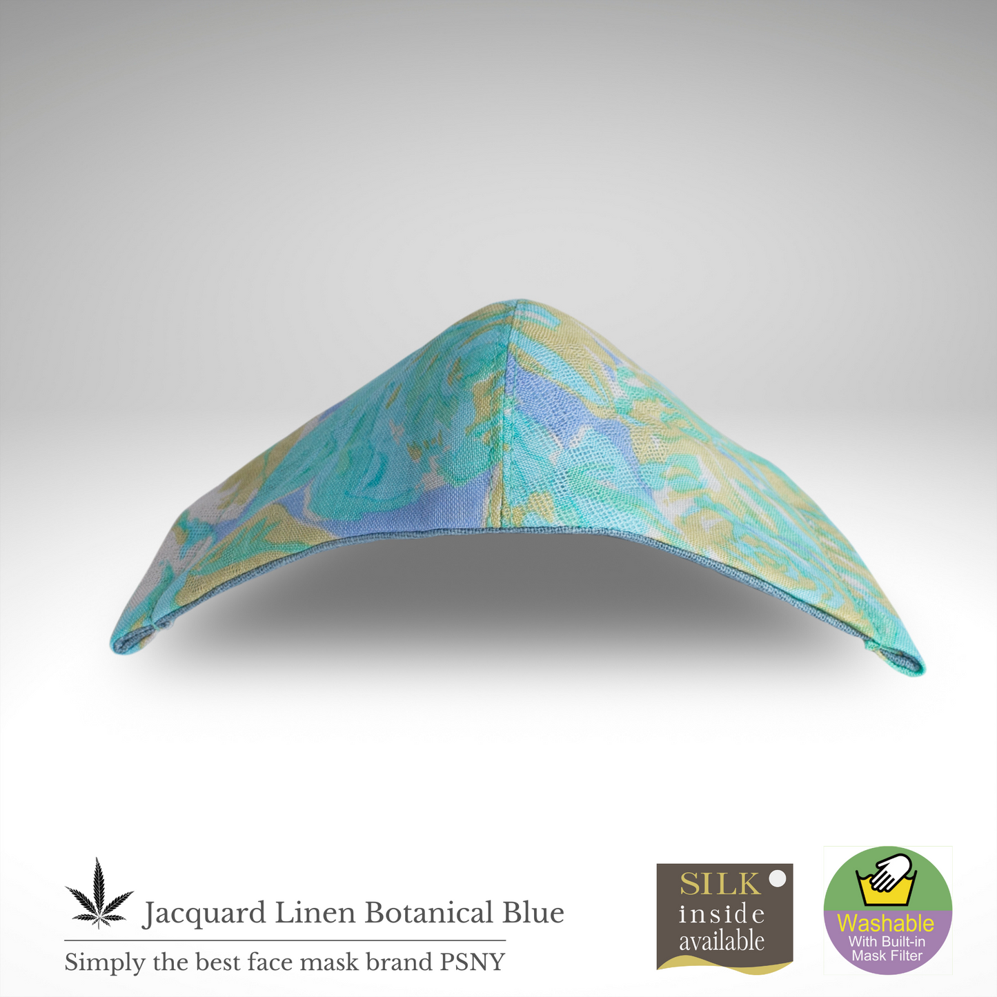 PSNY 提花亞麻植物藍色 3D 成人口罩，帶無紡布濾芯 JL10